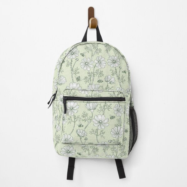 Item preview, Wild Cosmos and Honey Bees in Vintage Green Flowers designed and sold by ArtfulFreddy.