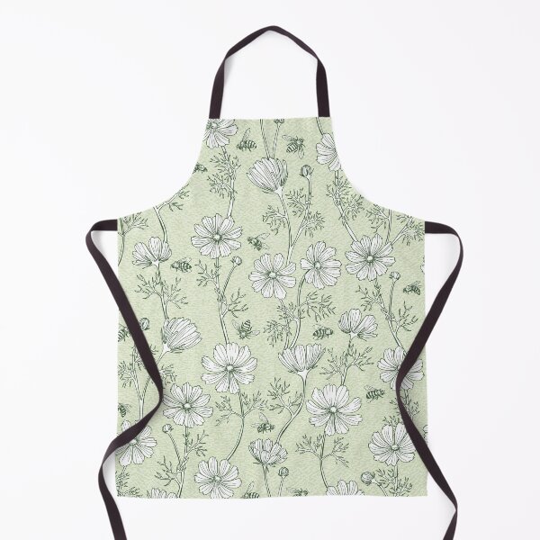Item preview, Wild Cosmos and Honey Bees in Vintage Green Flowers designed and sold by ArtfulFreddy.