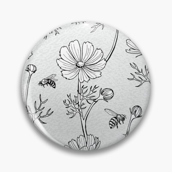 Item preview, Wild Cosmos and Honey Bees in Vintage Black and White Flowers designed and sold by ArtfulFreddy.