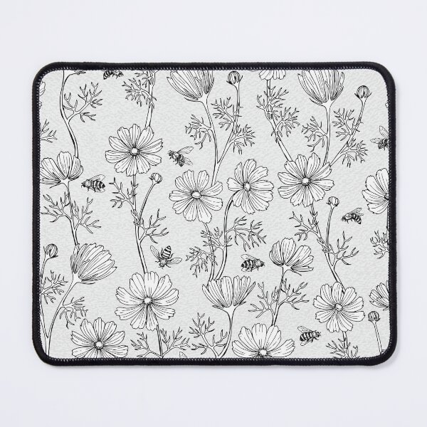 Item preview, Wild Cosmos and Honey Bees in Vintage Black and White Flowers designed and sold by ArtfulFreddy.