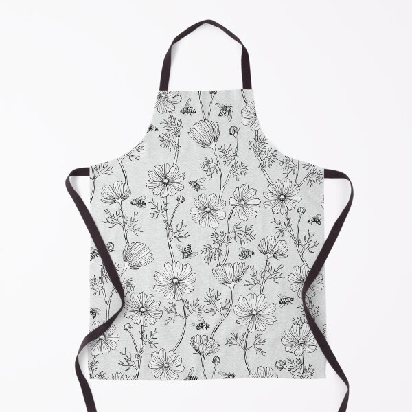 Item preview, Wild Cosmos and Honey Bees in Vintage Black and White Flowers designed and sold by ArtfulFreddy.