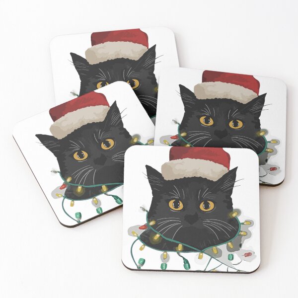 Item preview, Santa Black Cat Tangled Up In Christmas Tree Lights Holiday : Merry Christmas designed and sold by hayamajaoud.