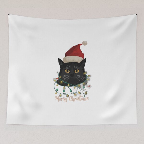 Item preview, Santa Black Cat Tangled Up In Christmas Tree Lights Holiday : Merry Christmas designed and sold by hayamajaoud.