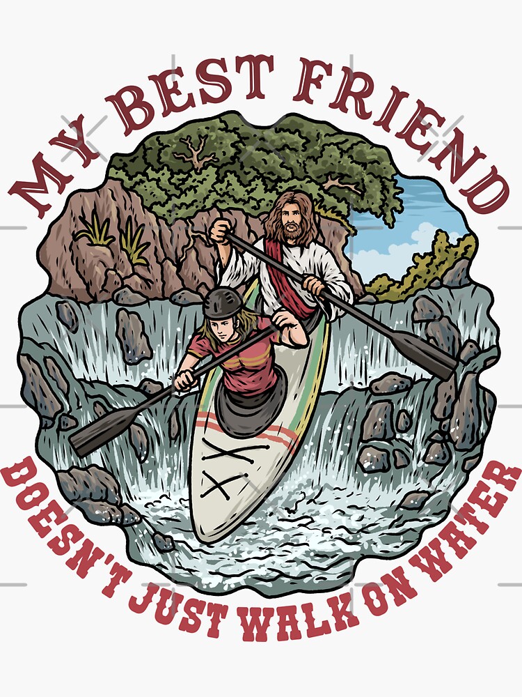Thumbnail 3 of 3, Sticker, Jesus & Woman Kayaking designed and sold by ChristlikeMerch.