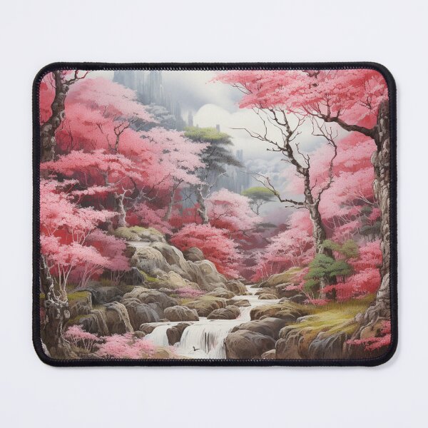 Item preview, Cherry Trees In Bloom around a Waterfall designed and sold by Hartbecke.