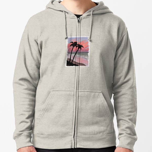 Peaceful Pink Palm Beach Zipped Hoodie