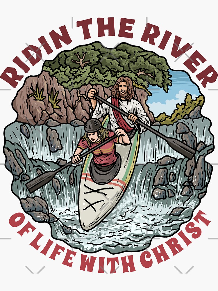 Thumbnail 3 of 3, Sticker, Jesus & Girl Kayaking designed and sold by ChristlikeMerch.