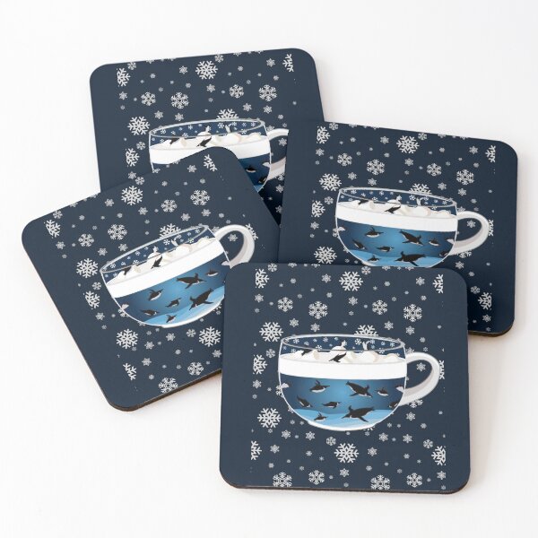 Item preview, Penguins Diving into Arctic Hot Chocolate (Falling Snowflakes) designed and sold by octopuscafe.