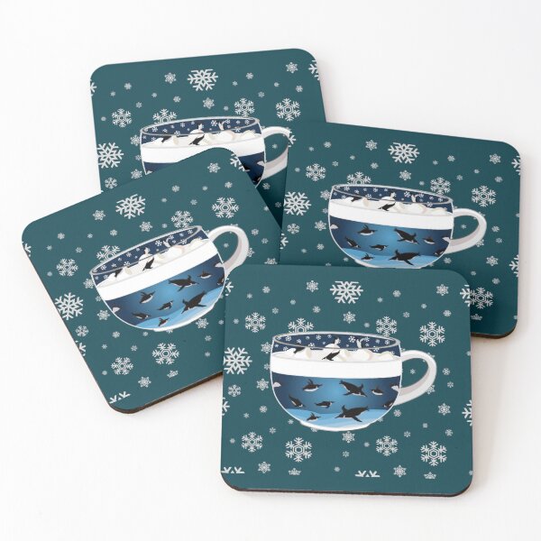 Item preview, Penguins Diving into Arctic Hot Chocolate (Falling Snowflakes) designed and sold by octopuscafe.