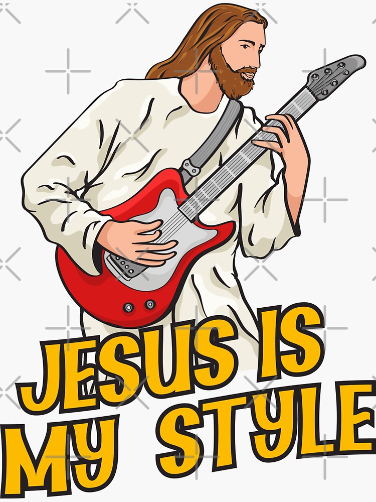 Thumbnail 3 of 3, Sticker, Jesus Playing Electric Guitar designed and sold by ChristlikeMerch.