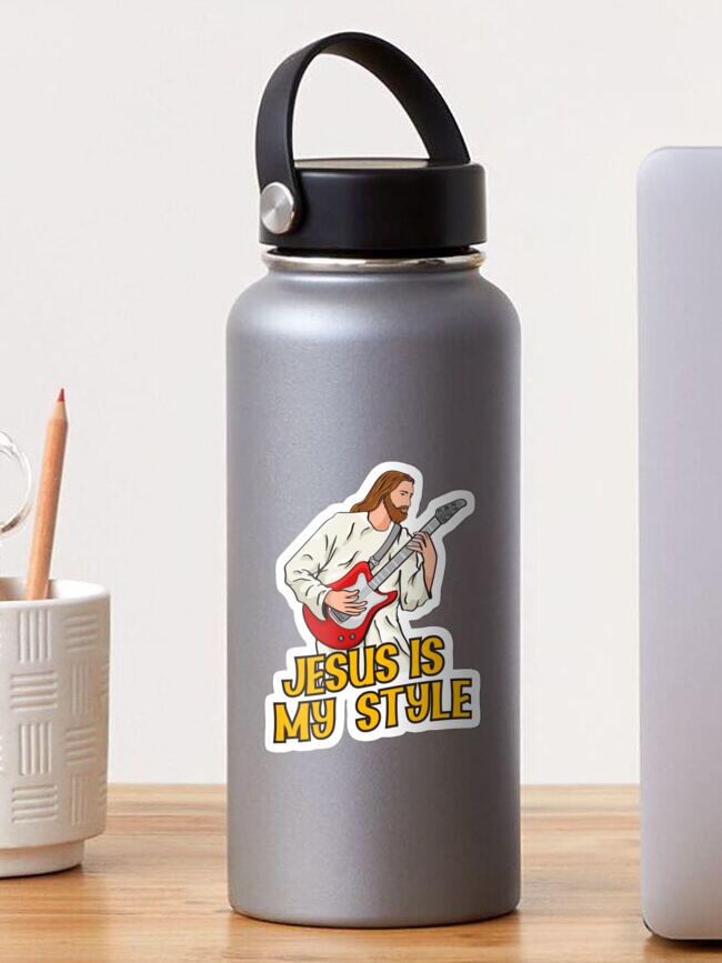 Thumbnail 1 of 3, Sticker, Jesus Playing Electric Guitar designed and sold by ChristlikeMerch.
