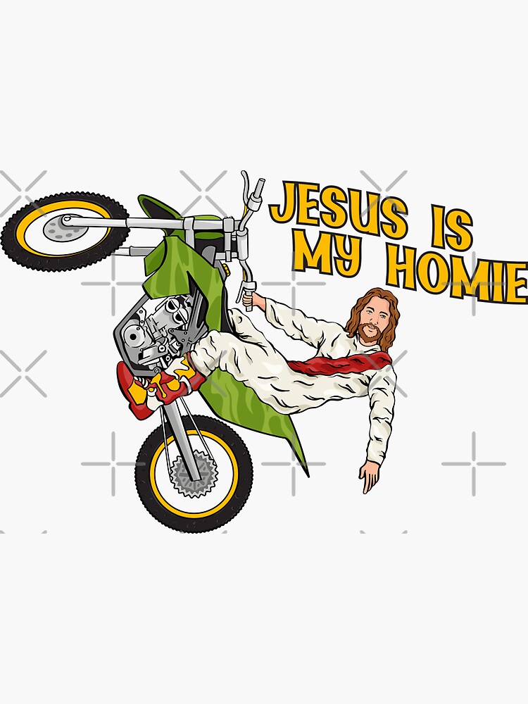 Thumbnail 3 of 3, Sticker, Christ on a Bike - Jesus Dirt Biking designed and sold by ChristlikeMerch.