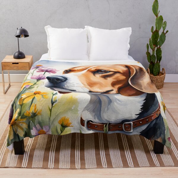 Item preview, Watercolor picture of a Beagle dog amongst wildflowers designed and sold by Petalandfur.