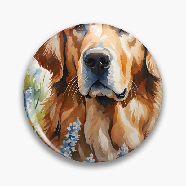 Item preview, Watercolor picture of a Golden Retriever dog amongst wildflowers designed and sold by Petalandfur.