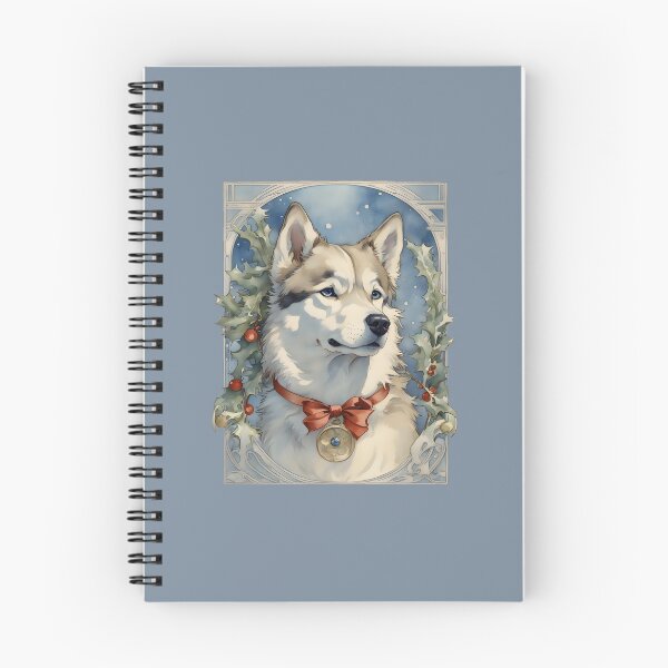Aperçu de l'œuvre Chien Husky à l'affût au moment de Noël créée et vendue par NouveauAge.