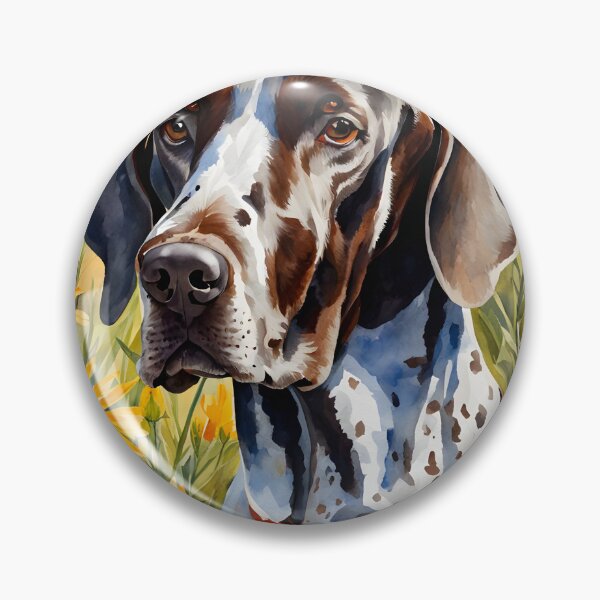 Item preview, Watercolor picture of a German Shorthair Pointer dog amongst wildflowers designed and sold by Petalandfur.