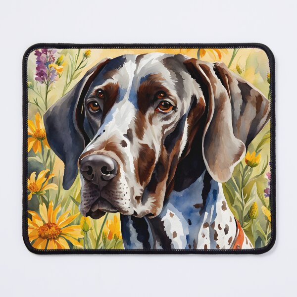 Item preview, Watercolor picture of a German Shorthair Pointer dog amongst wildflowers designed and sold by Petalandfur.
