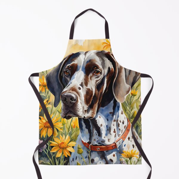Item preview, Watercolor picture of a German Shorthair Pointer dog amongst wildflowers designed and sold by Petalandfur.