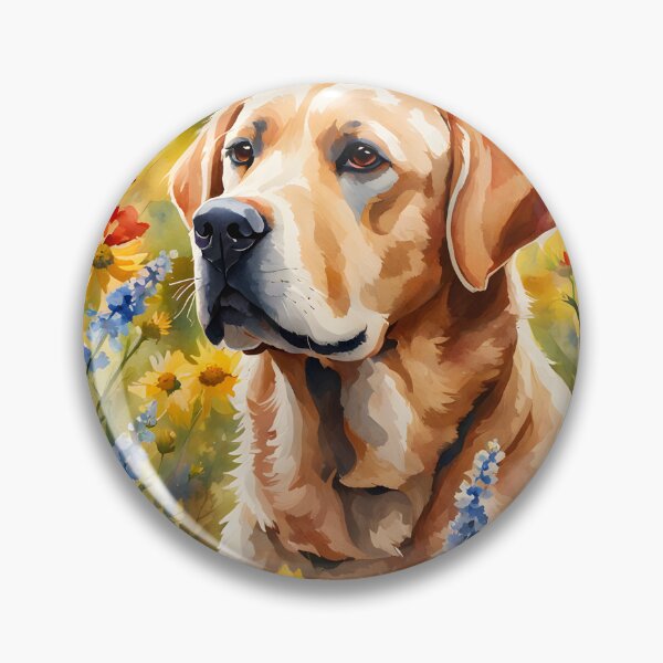 Item preview, Watercolor picture of a Labrador Retriever dog amongst wildflowers designed and sold by Petalandfur.