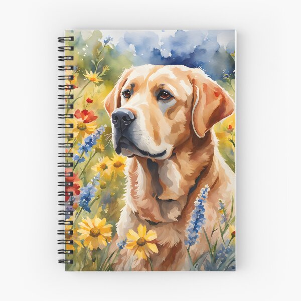 Item preview, Watercolor picture of a Labrador Retriever dog amongst wildflowers designed and sold by Petalandfur.