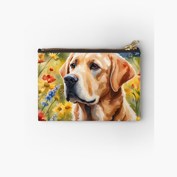 Item preview, Watercolor picture of a Labrador Retriever dog amongst wildflowers designed and sold by Petalandfur.
