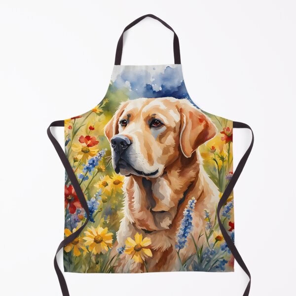 Item preview, Watercolor picture of a Labrador Retriever dog amongst wildflowers designed and sold by Petalandfur.