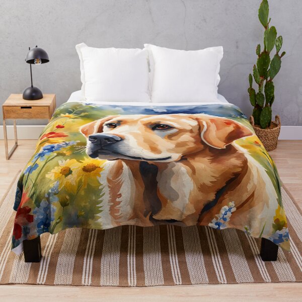 Item preview, Watercolor picture of a Labrador Retriever dog amongst wildflowers designed and sold by Petalandfur.