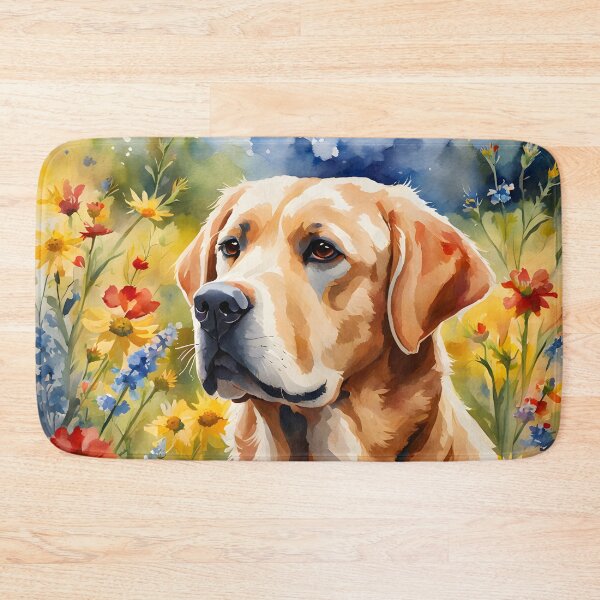 Item preview, Watercolor picture of a Labrador Retriever dog amongst wildflowers designed and sold by Petalandfur.