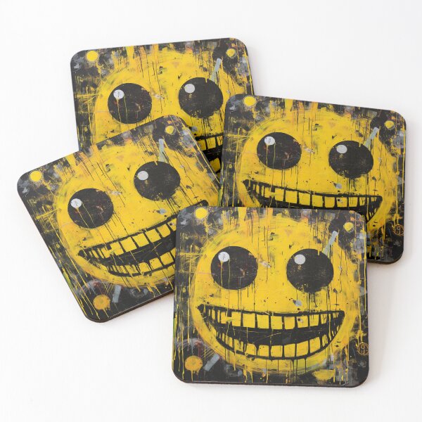 Item preview, Street Art Round Yellow Grinning Face Black Yellow White designed and sold by G-M-Designs.