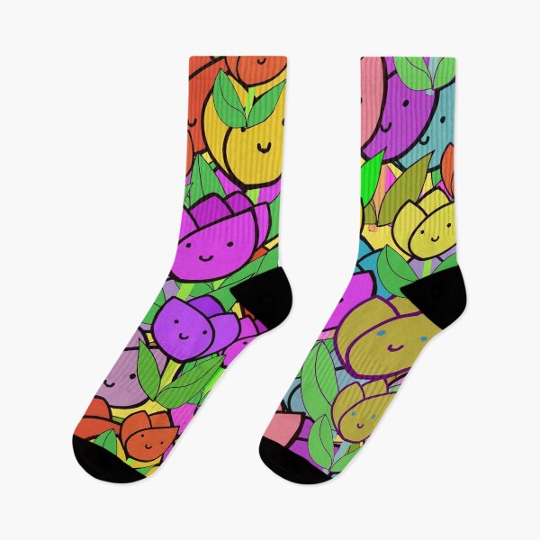 Item preview, Happy, Smiley, Kawaii Colorful Tulips Pattern on Yellow Background designed and sold by Victoria Rose.