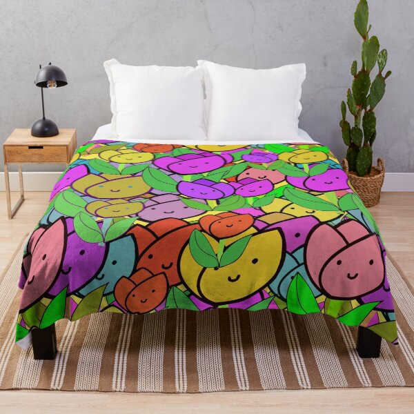 Item preview, Happy, Smiley, Kawaii Colorful Tulips Pattern on Yellow Background designed and sold by Victoria Rose.