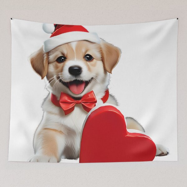 Item preview, A dog in a Santa hat and heart -Christmas pattern designed and sold by My-fake-places.