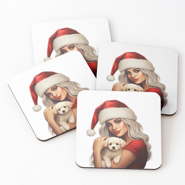 Item preview, Christmas Santa Girl With Puppy | Sticker designed and sold by NicolasGlowArt.