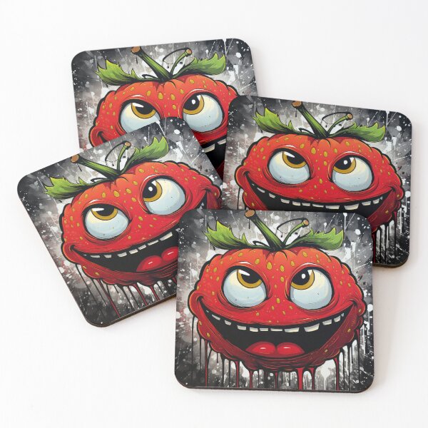 Item preview, Round evil grinning strawberry face black red green white designed and sold by G-M-Designs.