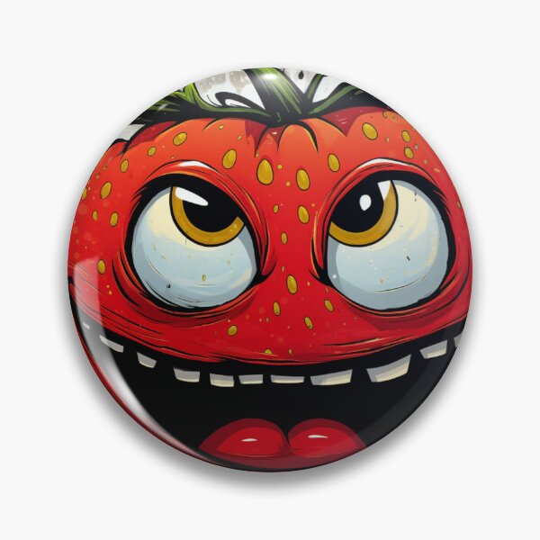 Item preview, Round evil grinning strawberry face black red green white designed and sold by G-M-Designs.