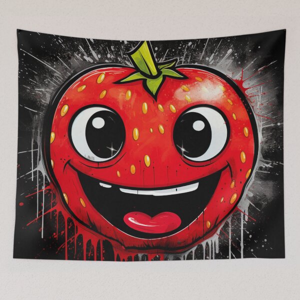 Item preview, Street Art Round Grinning Strawberry Face Black Red Green White designed and sold by G-M-Designs.