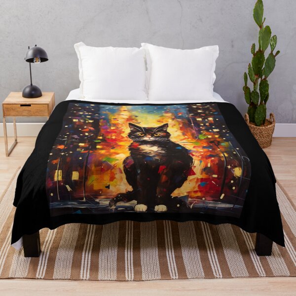Item preview, Orange Stray cat prowling on lighted Street- black bg-Christmas animals Theme designed and sold by mndesignworx.