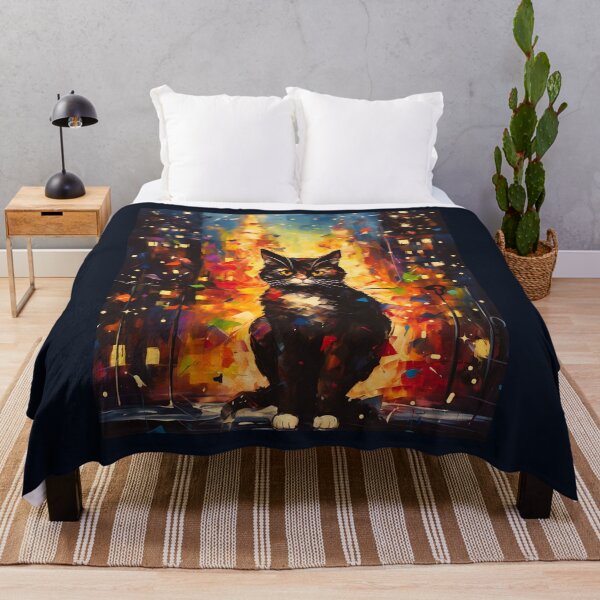 Item preview, Black stray cat prowling on lighted Street- white bg-Christmas animals Theme designed and sold by mndesignworx.