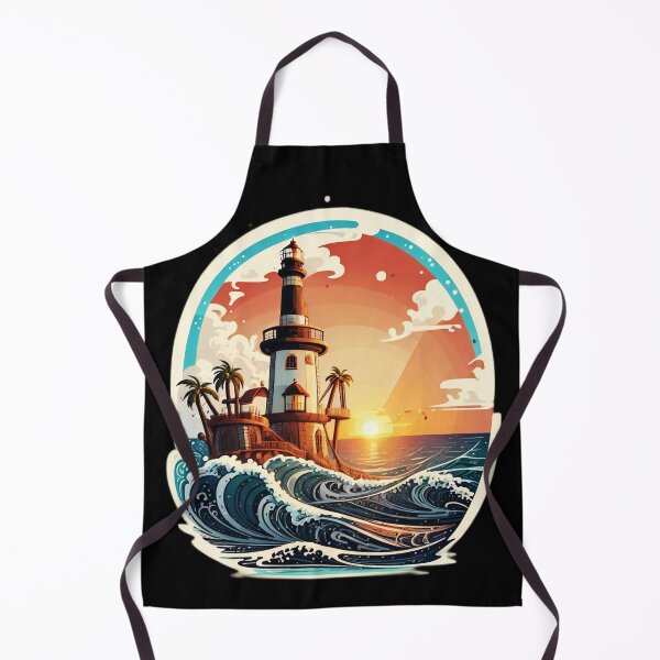 Item preview, Retro Lighthouse at Sunset with Ocean Waves designed and sold by NautiChic.