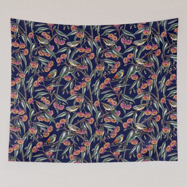Item preview, Pardalotes in Gum Flowers Repeated Pattern by Australian artist Laural Retz designed and sold by Laural Retz.