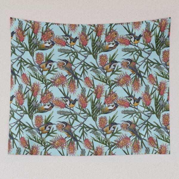 Item preview, Eastern Spinebill in Grevilleas Repeated Pattern by Australian artist Laural Retz designed and sold by Laural Retz.