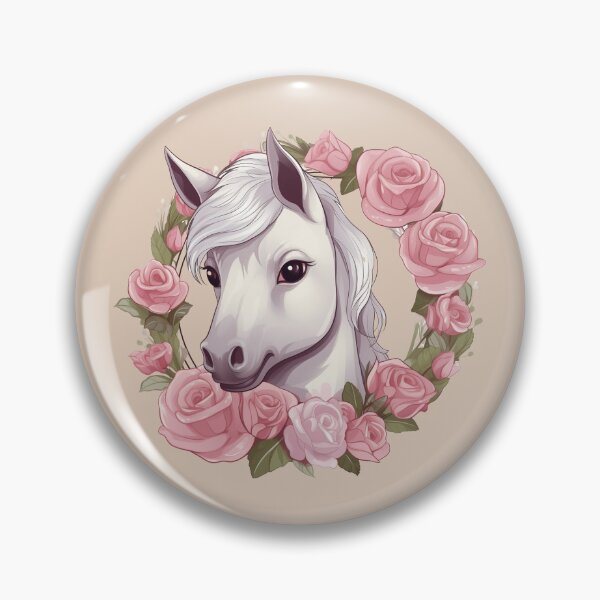 Item preview, White pony in circle with rose  designed and sold by ME-World.
