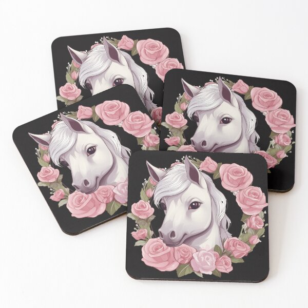 Item preview, White pony in circle with rose  designed and sold by ME-World.