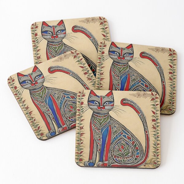 Item preview, Indian traditional cat art Madhubani style designed and sold by Pride-Casuals.