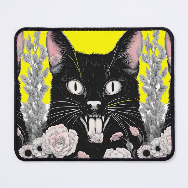 Item preview, Gothic black Cat mouth open floral  designed and sold by Catophile.