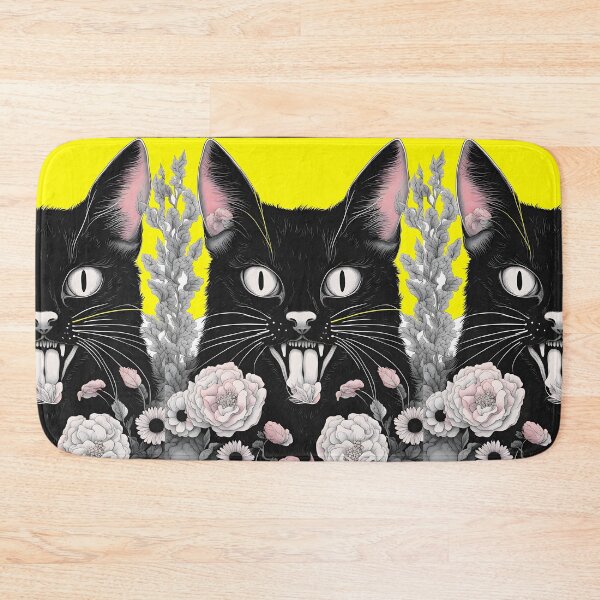 Item preview, Gothic black Cat mouth open floral  designed and sold by Catophile.