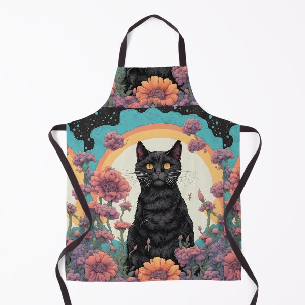 Artikelvorschau, Schwarze Retro-Katze mit Doddle-Blumenmuster entworfen und verkauft von Catophile.
