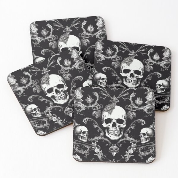 Item preview, Skulls Damask Goth Flowers Pattern designed and sold by GrinGalore.