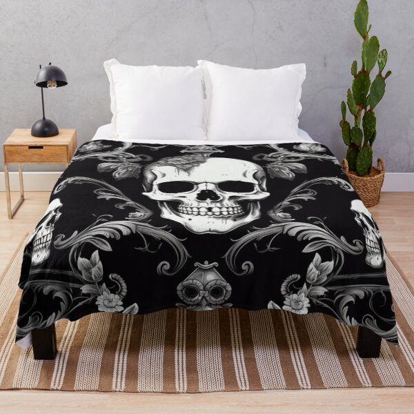 Item preview, Skulls Damask Goth Flowers Pattern designed and sold by GrinGalore.