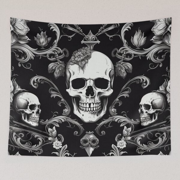 Item preview, Skulls Damask Goth Flowers Pattern designed and sold by GrinGalore.